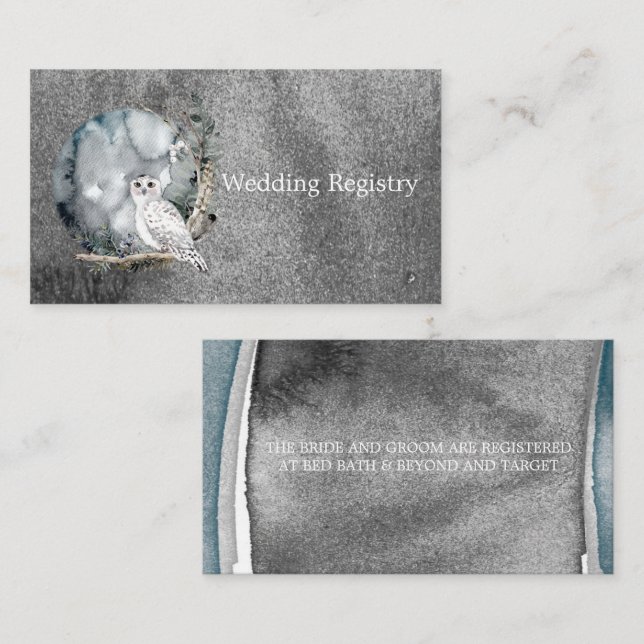 Winter Snow Owl Moon Branch Paint Wedding Registry Business Card (Front/Back)