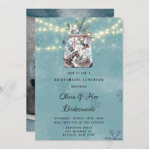 Winter Snow Owl Moon Mason Jar Bridesmaid Luncheon Invitation
