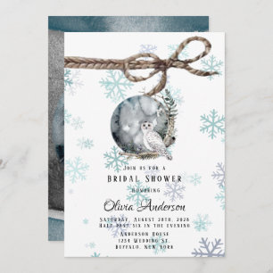 Winter Snow Owl Moon Watercolor Bridal Shower Invitation