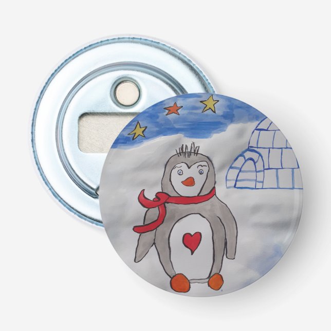 Winter Snow Penguin Bottle Opener (Front)