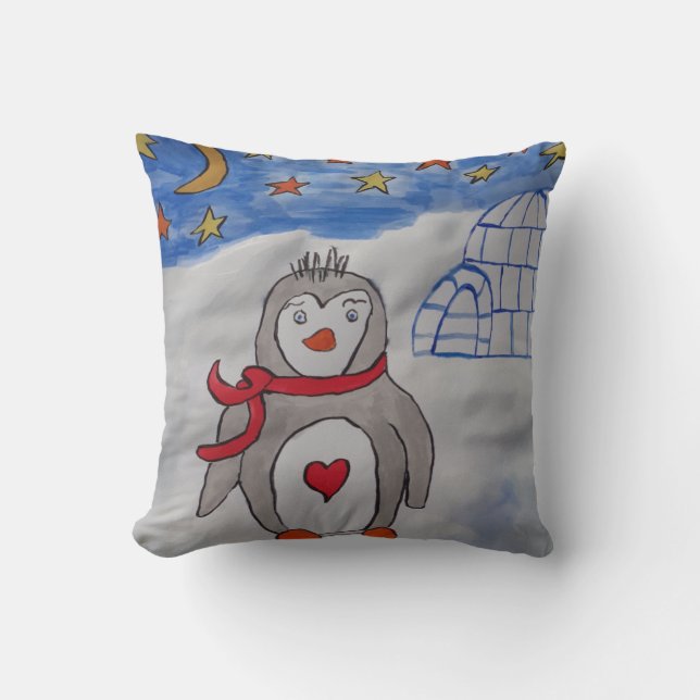 Winter Snow Penguin Cushion (Front)