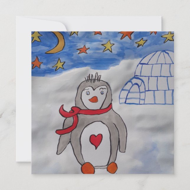 Winter Snow Penguin Greeting Card (Front)