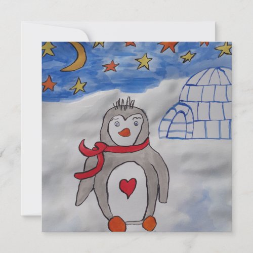 Winter Snow Penguin Greeting Card