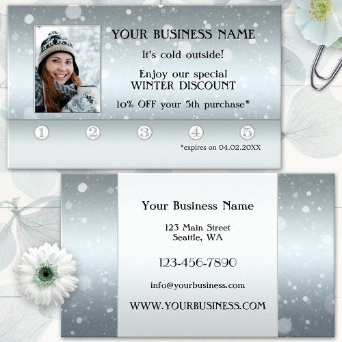 Winter Snow Photo Loyalty Punch Card Business Card