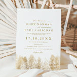 Winter snow pine forest blue Christmas wedding Invitation<br><div class="desc">Winter pine trees forest wedding with gold pine trees  showing a wonderland of wood land  and white falling snow,  with elegant and modern typography on white and green at the back. Perfect for rustic winter and Christmas wedding celebration.</div>