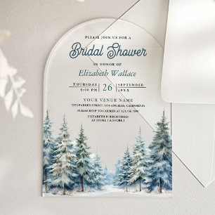 Winter Snow Pine Tree Forest Bridal Shower Acrylic Invitations