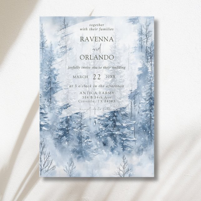 Winter Snow Pine Tree Forest Mountain Wedding Invitation (Creator Uploaded)