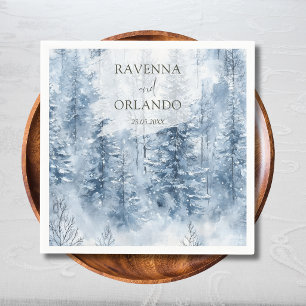 Winter Snow Pine Tree Forest Mountain Wedding Napkins