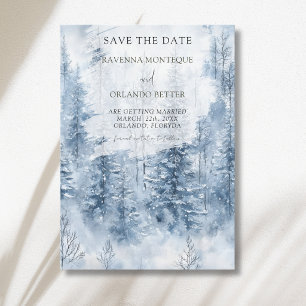 Winter Snow Pine Tree Forest Mountain Wedding Save The Date