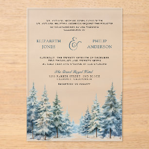 Winter Snow Pine Tree Forest Wedding Acrylic Invitations