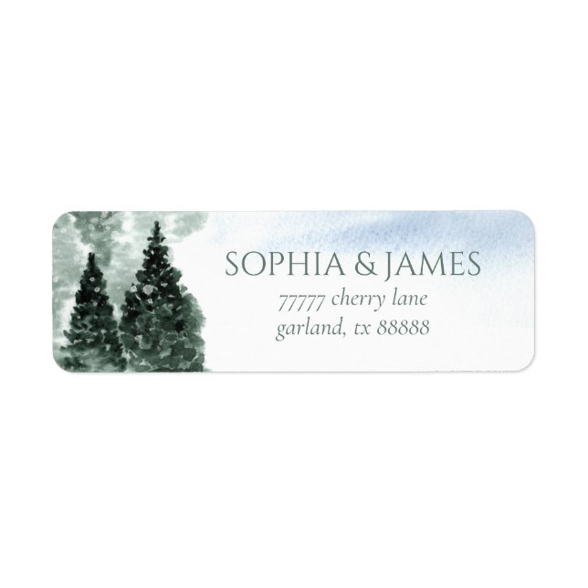 Winter Snow Pine Tree Wedding Return Address Label (Front)
