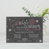 Winter Snow pink Couple's Baby shower Invitation (Standing Front)