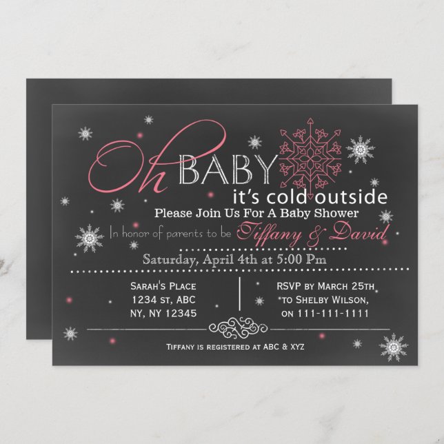 Winter Snow pink Couple's Baby shower Invitation (Front/Back)