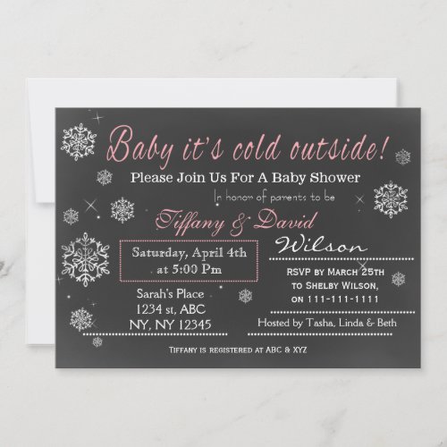 Winter Snow pink Couples Baby shower Invitation
