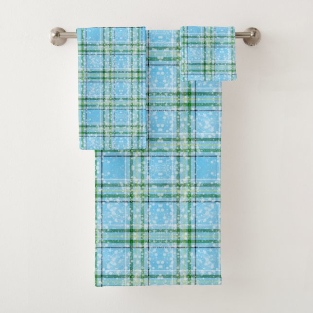 Winter Snow Plaid Tartan Design  Bath Towel Set (Insitu)