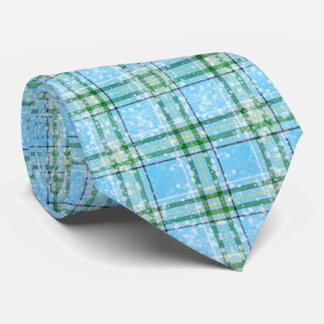 Winter Snow Plaid Tartan Design  Neck Tie (Rolled)