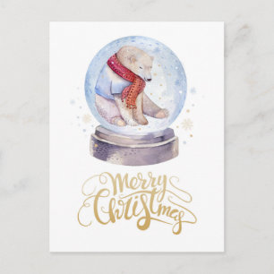 Winter Snow Polar Bear Merry Christmas Holiday Postcard