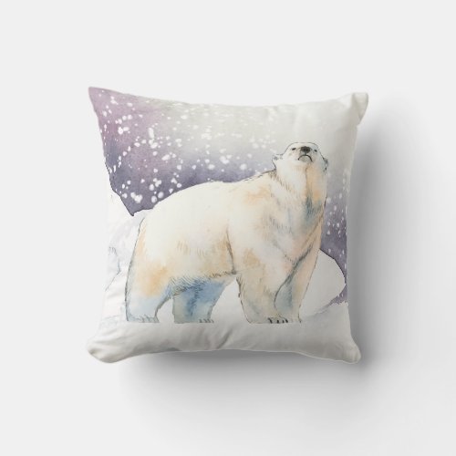 Winter Snow Polar Bear Throw Pillow