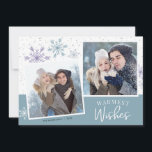 Winter Snow Purple Blue 2 Photos Christmas Holiday Card<br><div class="desc">This 2 photo Christmas card offers a snowflake theme in the colors of purple,  dusty teal and gray. The greeting reads "Warmest Wishes".</div>