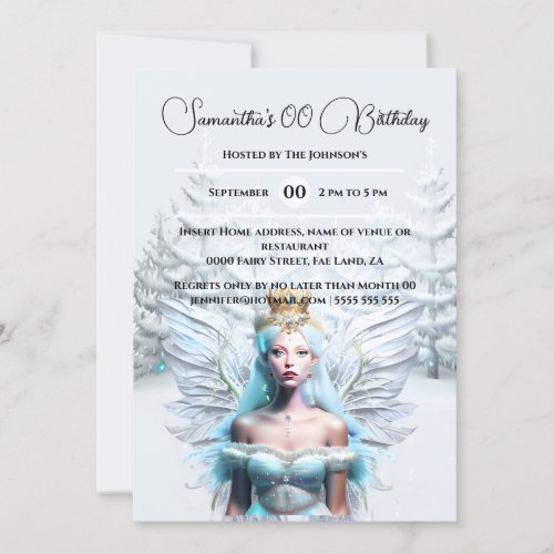 Winter snow queen fairy forest blue white girls invitation