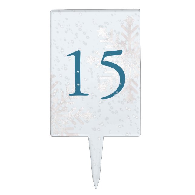 Winter Snow Quinceanera 15 Years Birthday Blue Cake Topper (Front)