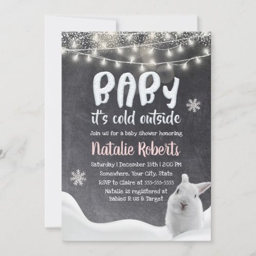 Winter Snow Rabbit Rustic Chalkboard Baby Shower Invitation