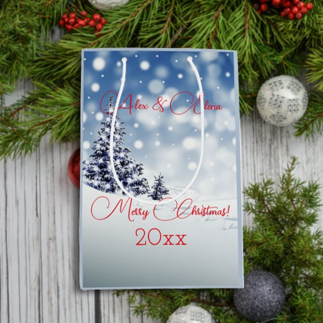 Winter  snow retro letter wishes light blue medium gift bag (Creator Uploaded)