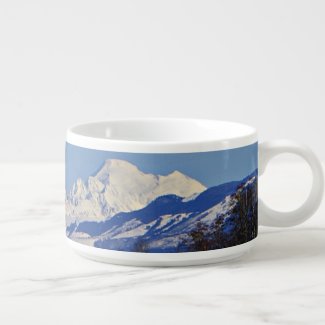 Winter Snow Scene, Blue & White Bowl with Handle