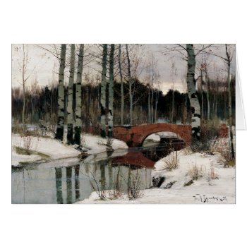 Winter Snow Scene Bridge With Birch Trees Card by Romanelli at Zazzle