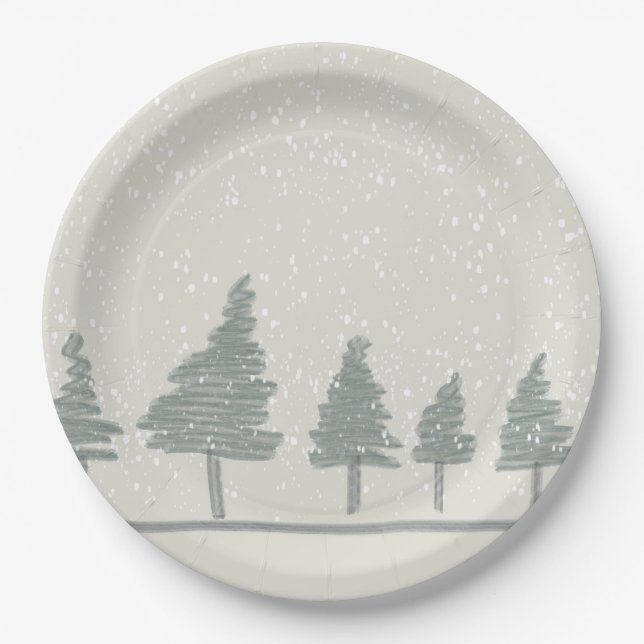 Winter Snow Scene Christmas Party Plate (Front)