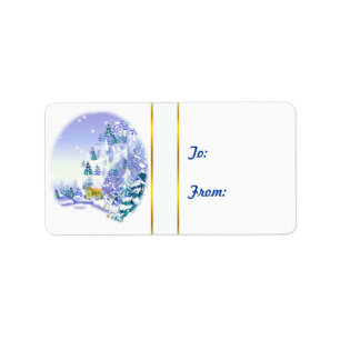 Winter Snow Scene Goats Christmas Gift Tag Sticker