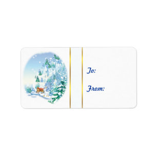 Winter Snow Scene Goats Christmas Gift Tag Sticker