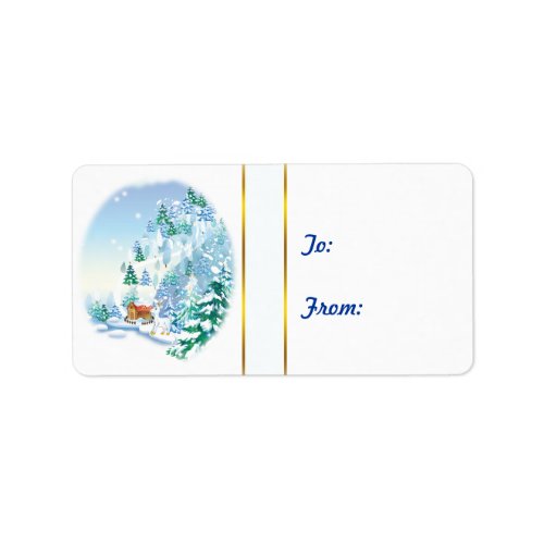 Winter Snow Scene Goats Christmas Gift Tag Sticker