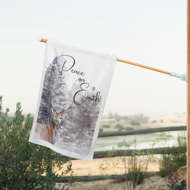 Winter Snow Scene Peace on Earth Rustic House Flag (Insitu (Back))
