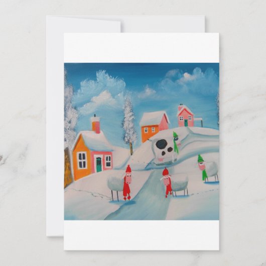 winter snow scene sheep folk art (Front)