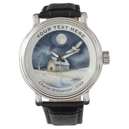 Winter Snow Scene with Barn Owl Personalized Watch