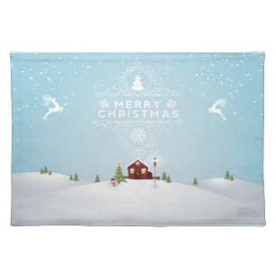 Winter Snow Scene with Red Cabin Placemat