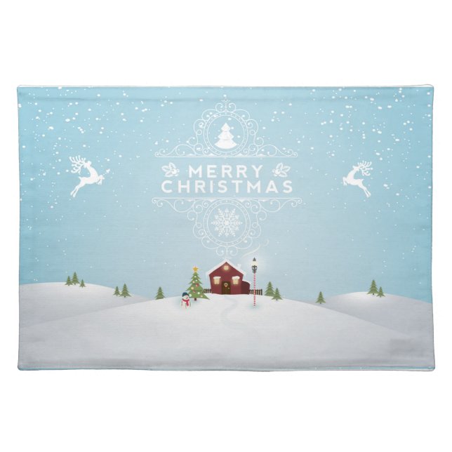 Winter Snow Scene with Red Cabin Placemat (Front)