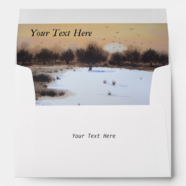winter Snow scene woodland landscape art design Envelope (Back (Bottom))