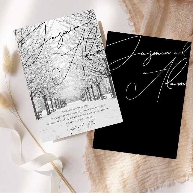 Winter Snow Scenery Picturesque Script Wedding Invitation (Winter Snow Scenery Picturesque Script Wedding Invitation)