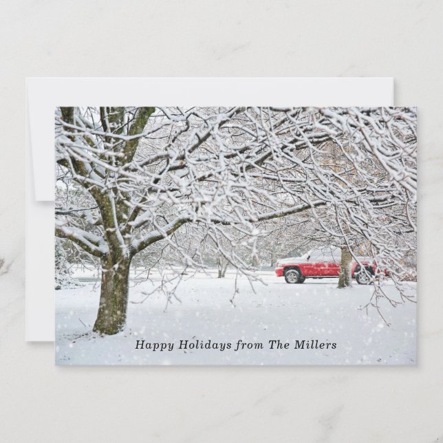 Winter Snow Scenery & Red Truck  Holiday Card (Front)