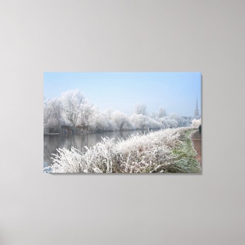 Winter snow scenic landscape river walk England Canvas Print