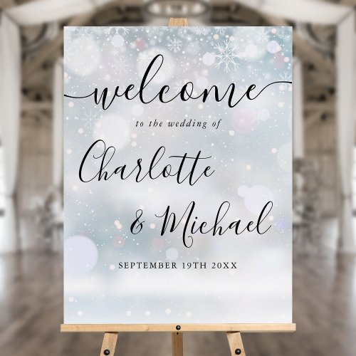 Winter Snow Signature Script Wedding Welcome Sign