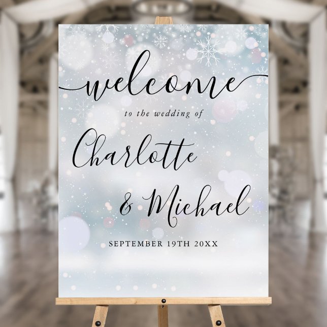 Winter Snow Signature Script Wedding Welcome Sign (Winter Snow Signature Script Wedding Welcome Sign)