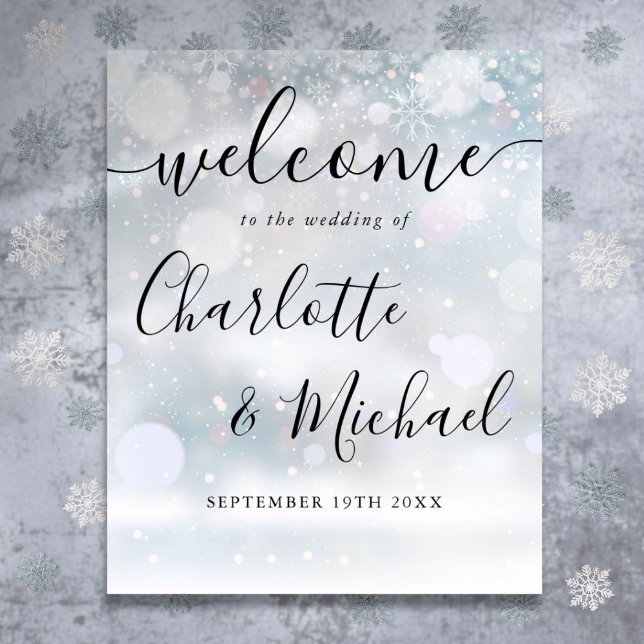 Winter Snow Signature Script Wedding Welcome Sign (Winter Snow Signature Script Wedding Welcome Sign)