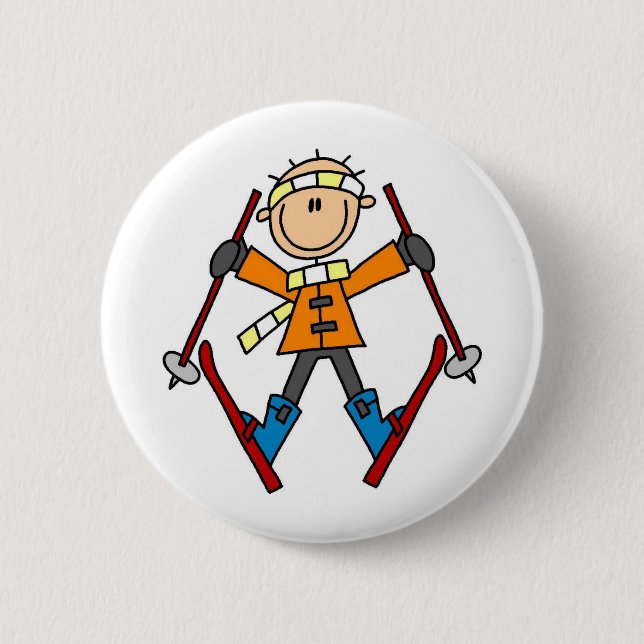 Winter Snow Ski Pinback Button (Front)