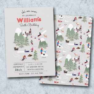Winter Snow Skiing Mountain Ski Slopes Birthday Invitation