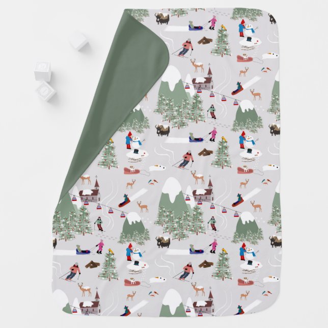 Winter Snow Skiing Mountain Ski Slopes Landscape Baby Blanket (In Situ)