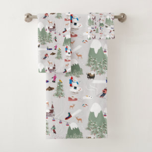 Winter Snow Skiing Mountain Ski Slopes Landscape Bath Towel Set