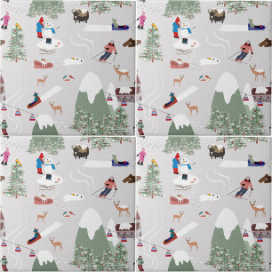 Winter Snow Skiing Mountain Ski Slopes Landscape Ceramic Tile
